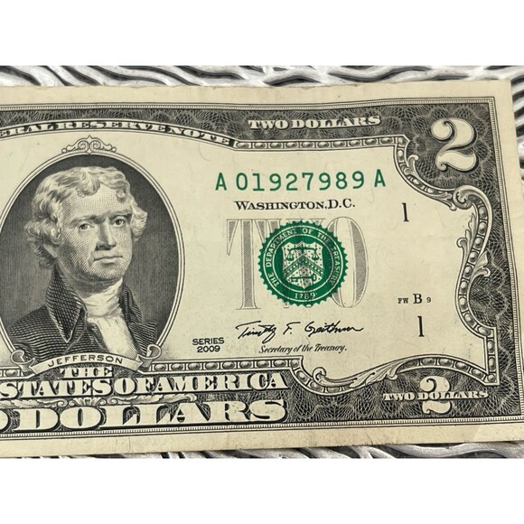 2009 series A 2 dollar bill rare serial number A01927989 A - Picture 2 of 8